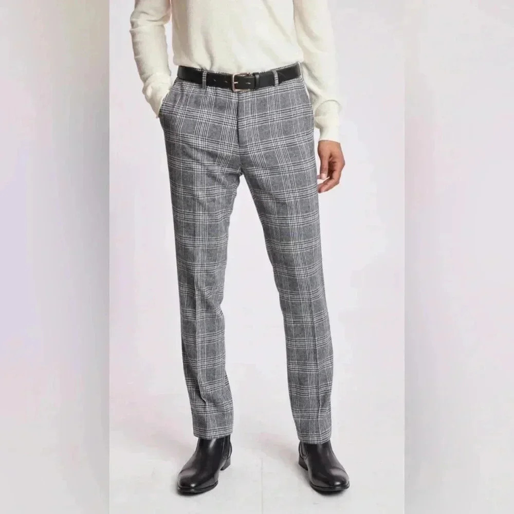 Paisley & Gray Men’s Plaid Navy Blue Burgundy Dress Pants Slacks 32 x 32